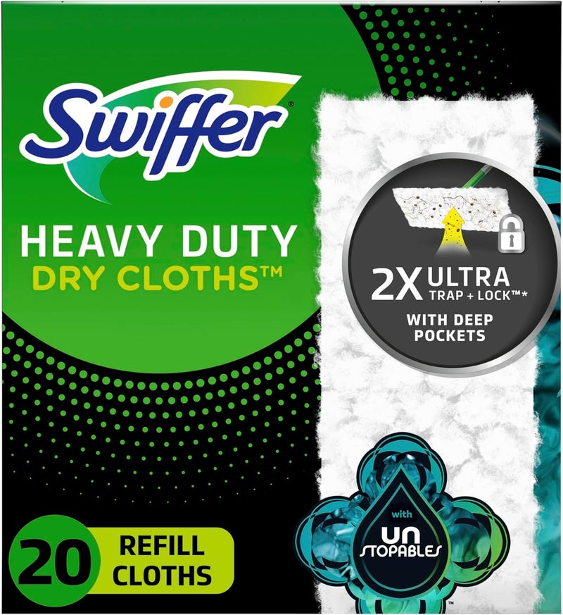 Swiffer Sweeper Heavy Duty Dry Multi-Surface Cloth Refills for Floor Sweeping and Cleaning, Unstopables Fresh Scent, 20 Count - Image 1